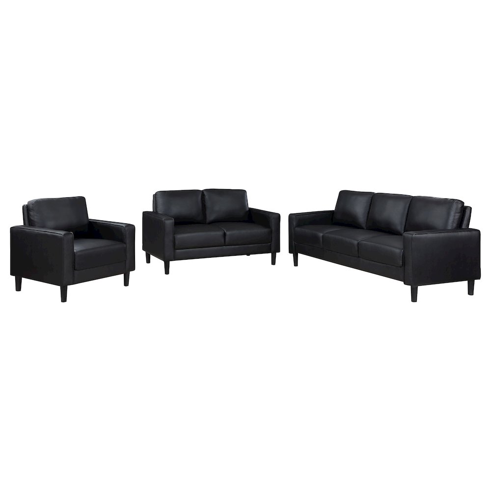 Ruth 3-piece Upholstered Track Arm Sofa Set Black. Picture 1