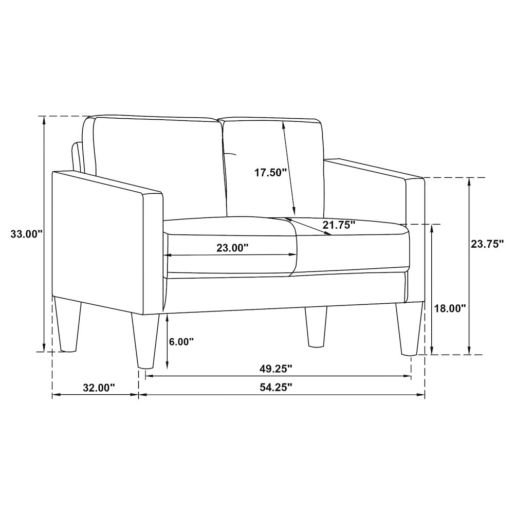 Ruth Upholstered Track Arm Loveseat Black. Picture 12