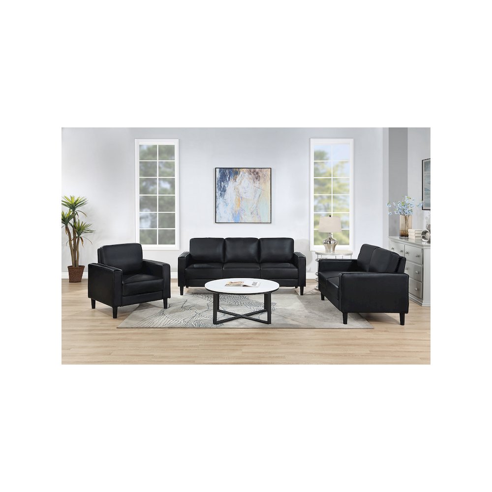 Ruth Upholstered Track Arm Loveseat Black. Picture 11