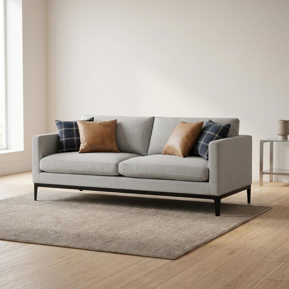 Polyester-Upholstered Track Arm Sofa with Metal Legs for Living Room, Light Grey. Picture 4