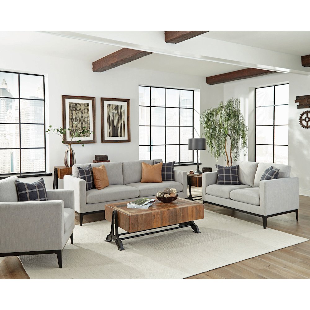 Apperson Upholstered Track Arm Loveseat Light Grey. Picture 12