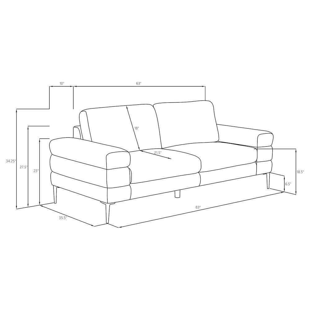 Jessel Chenille Upholstered Track Arm Sofa Ivory. Picture 12
