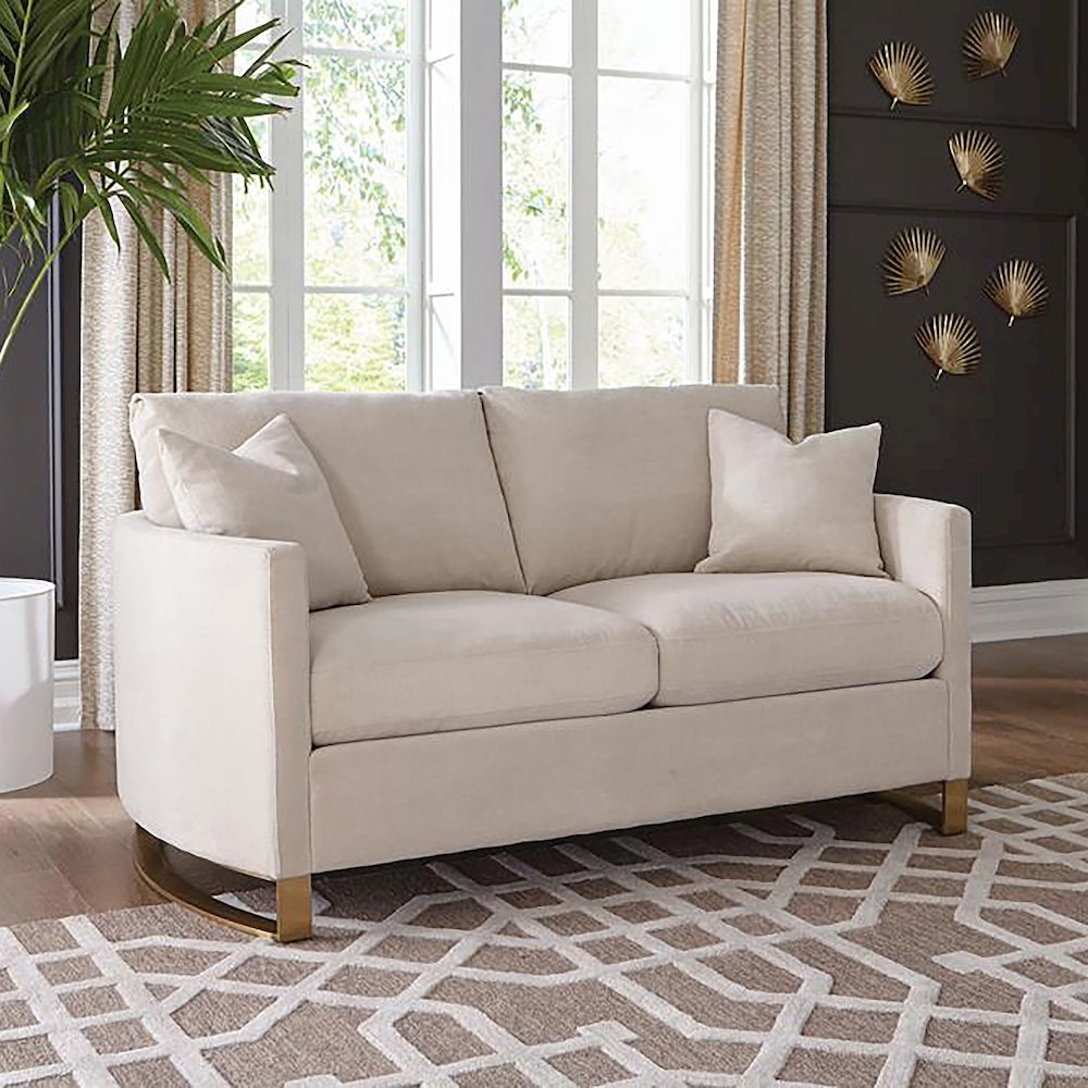 Corliss Upholstered Arched Arm Loveseat Beige. Picture 9