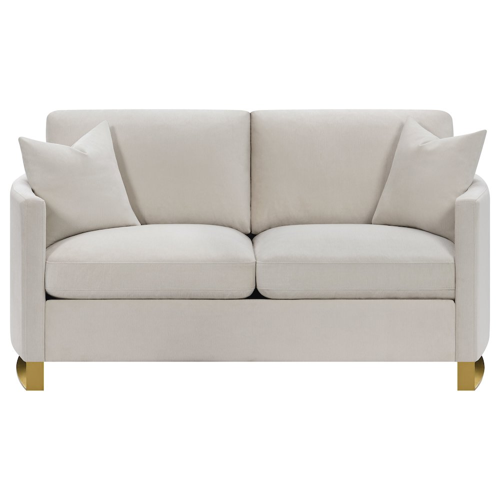 Corliss Upholstered Arched Arm Loveseat Beige. Picture 3