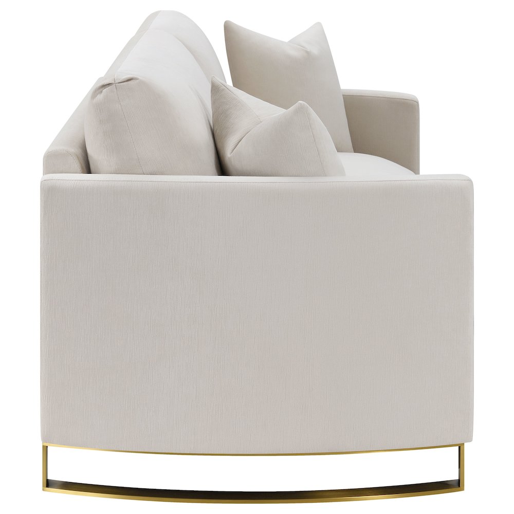 Corliss Upholstered Arched Arm Loveseat Beige. Picture 8