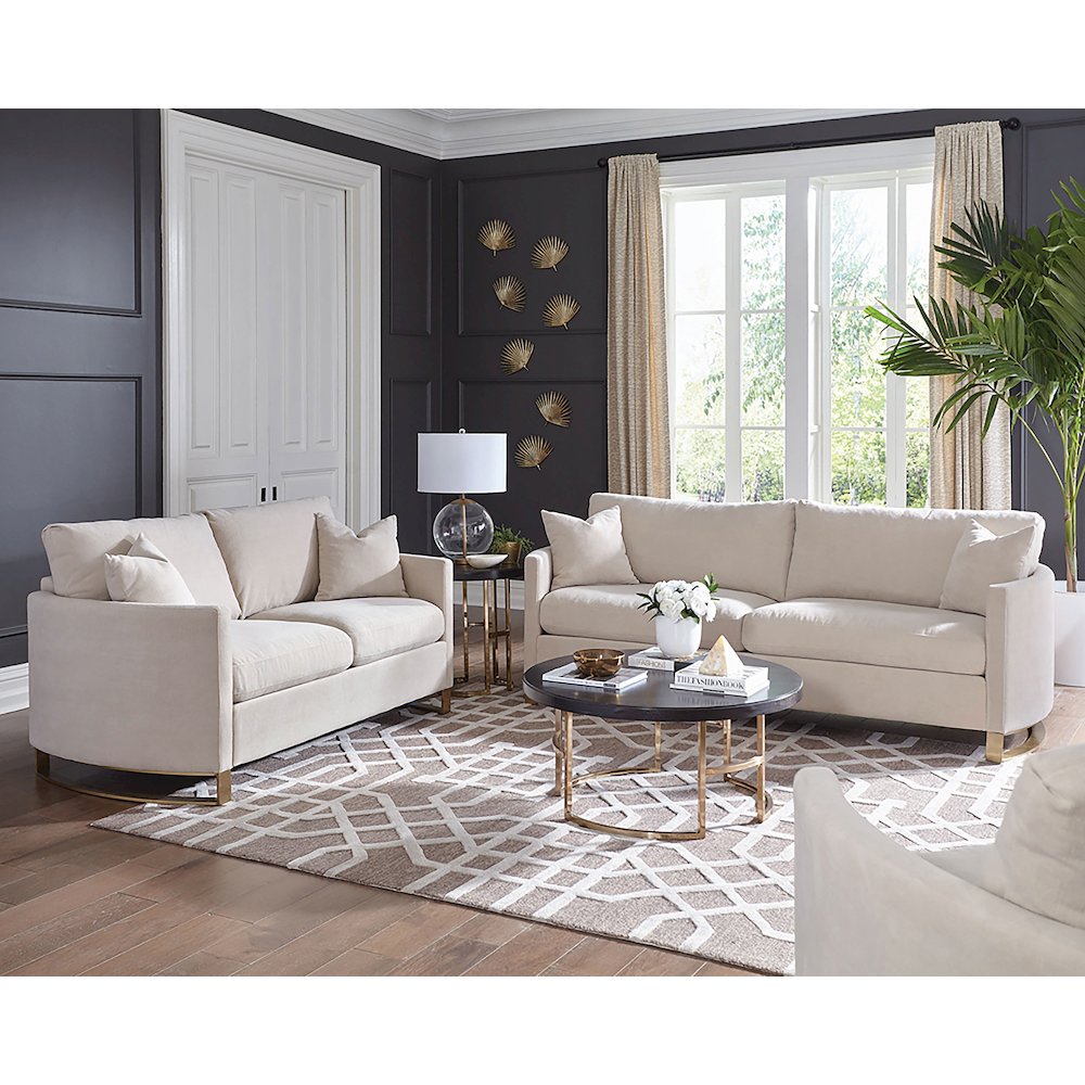 Corliss Upholstered Arched Arm Loveseat Beige. Picture 11