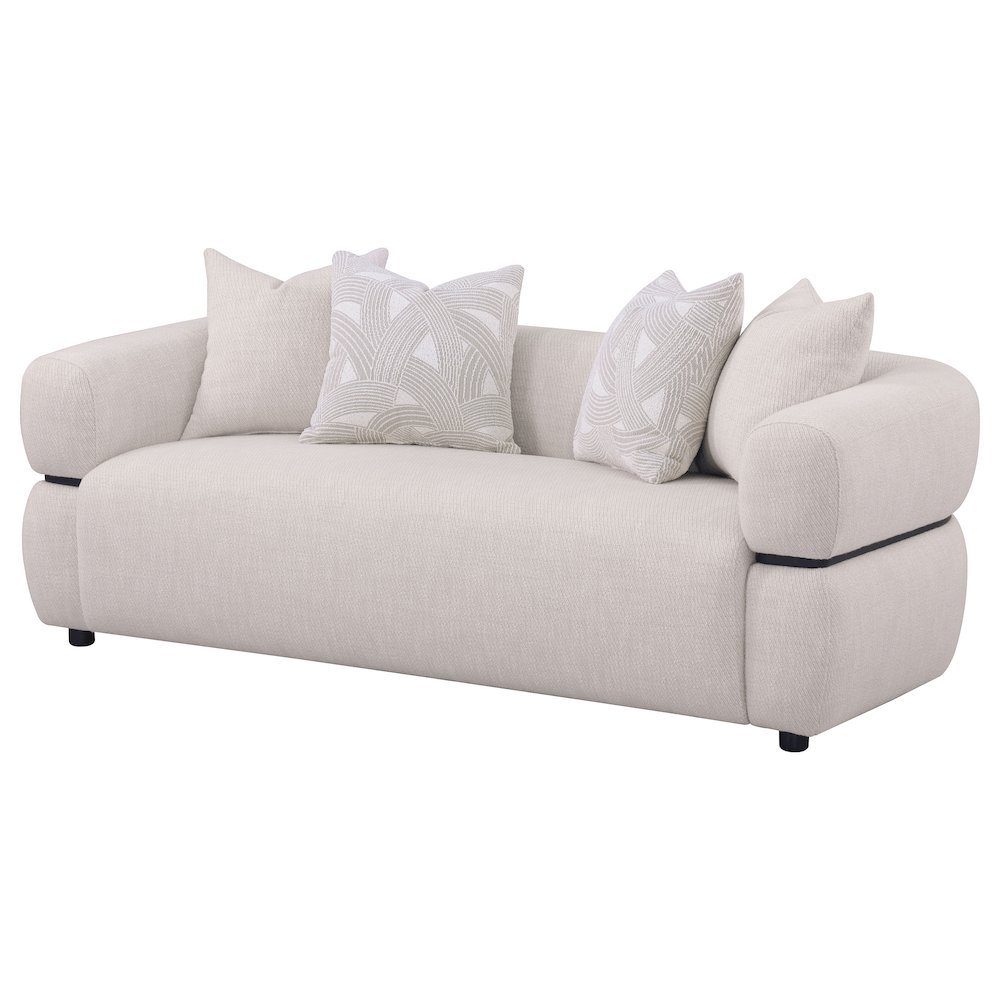 Jeanette 84-inch Fabric Upholstered Round Arm Sofa Beige. Picture 3