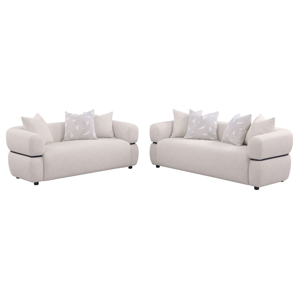 Jeanette 2-piece Fabric Upholstered Round Arm Sofa Set Beige. Picture 1