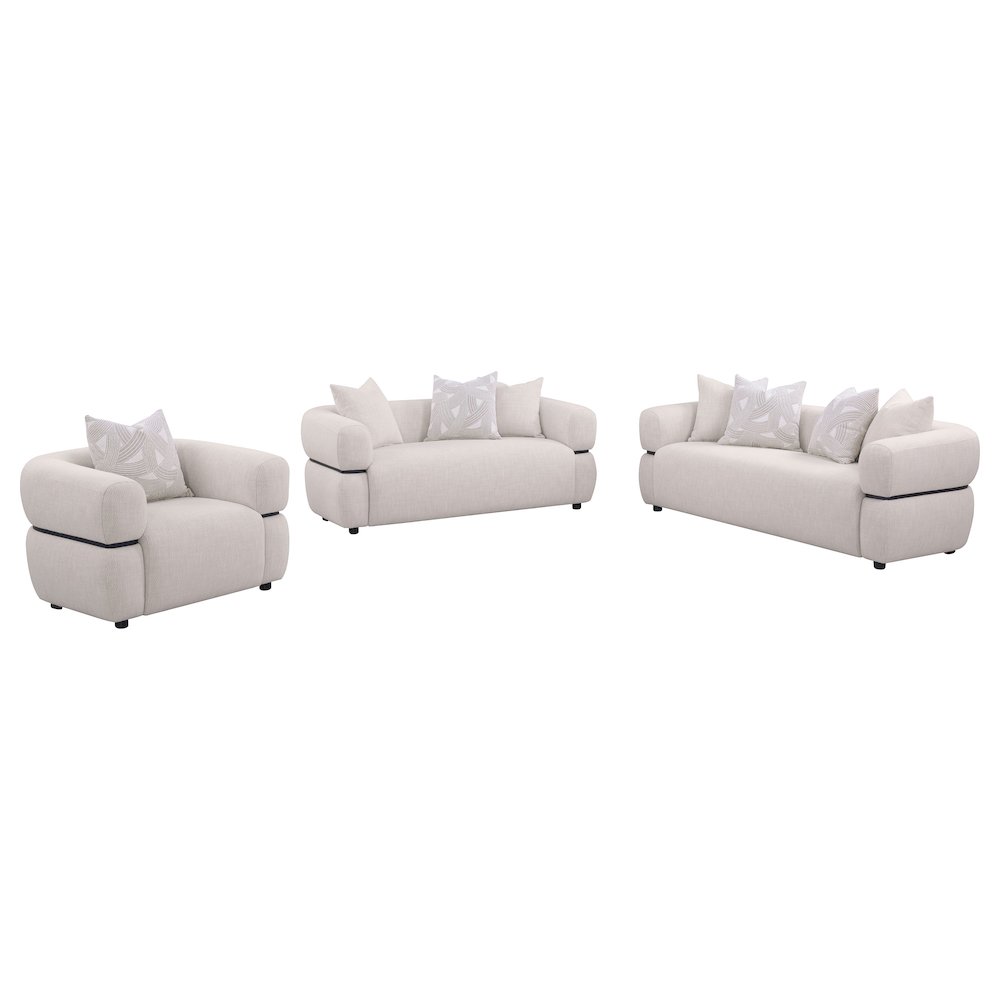 Jeanette 3-piece Fabric Upholstered Round Arm Sofa Set Beige. Picture 1