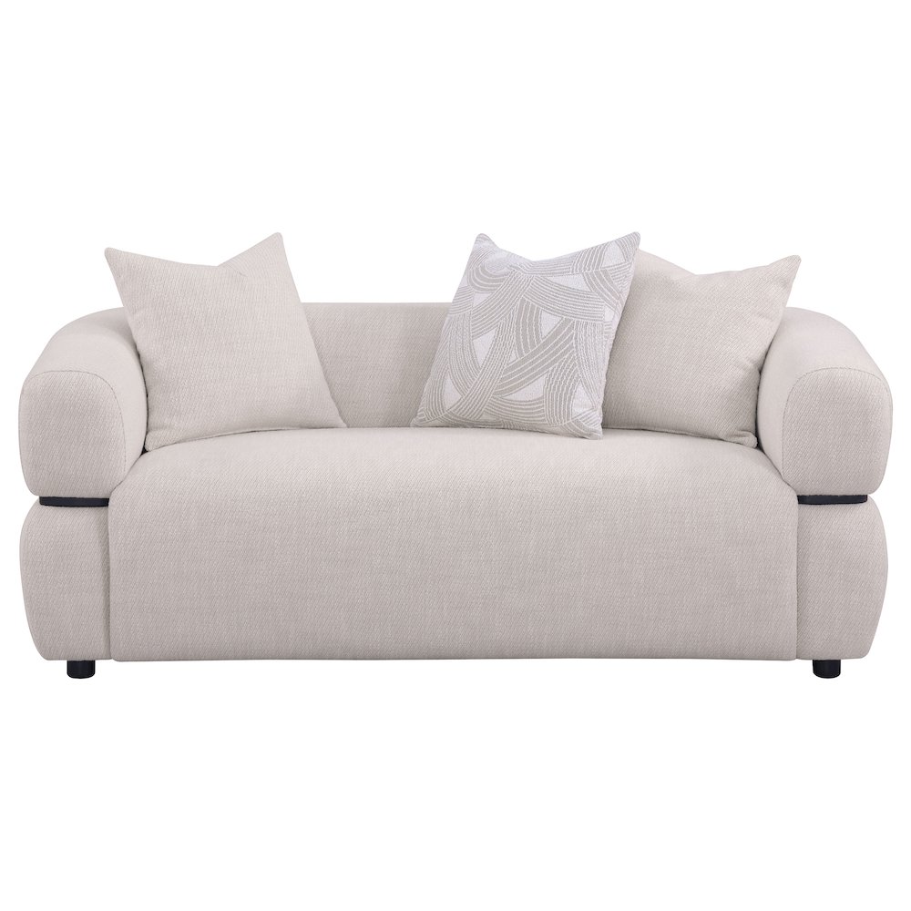 Jeanette 73-inch Fabric Upholstered Round Arm Loveseat Beige. Picture 2