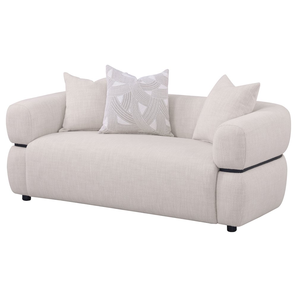 Jeanette 73-inch Fabric Upholstered Round Arm Loveseat Beige. Picture 3