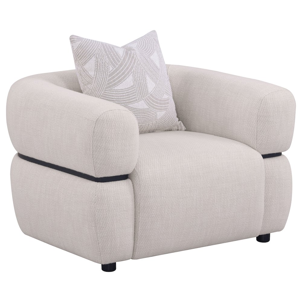 Jeanette Fabric Upholstered Round Arm Accent Chair Beige. Picture 1