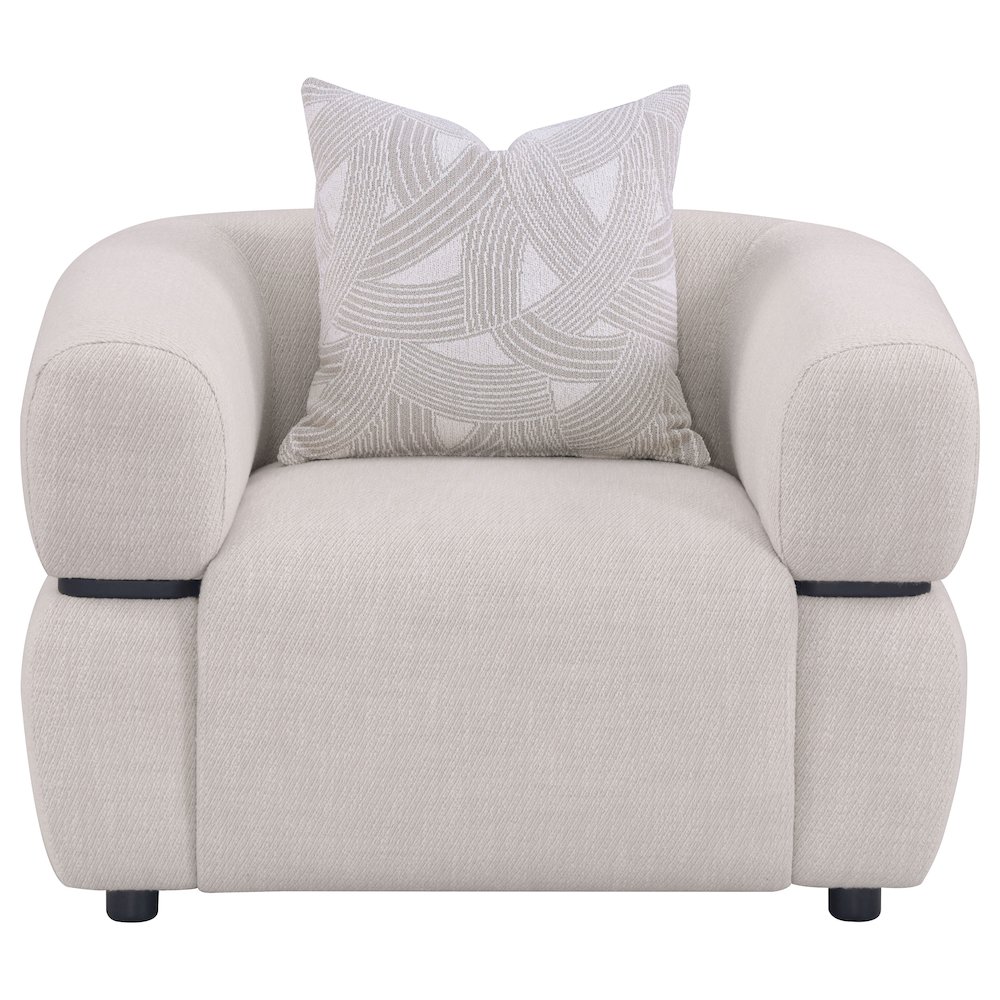 Jeanette Fabric Upholstered Round Arm Accent Chair Beige. Picture 2