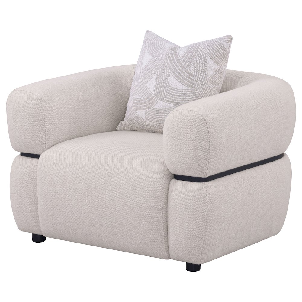 Jeanette Fabric Upholstered Round Arm Accent Chair Beige. Picture 3