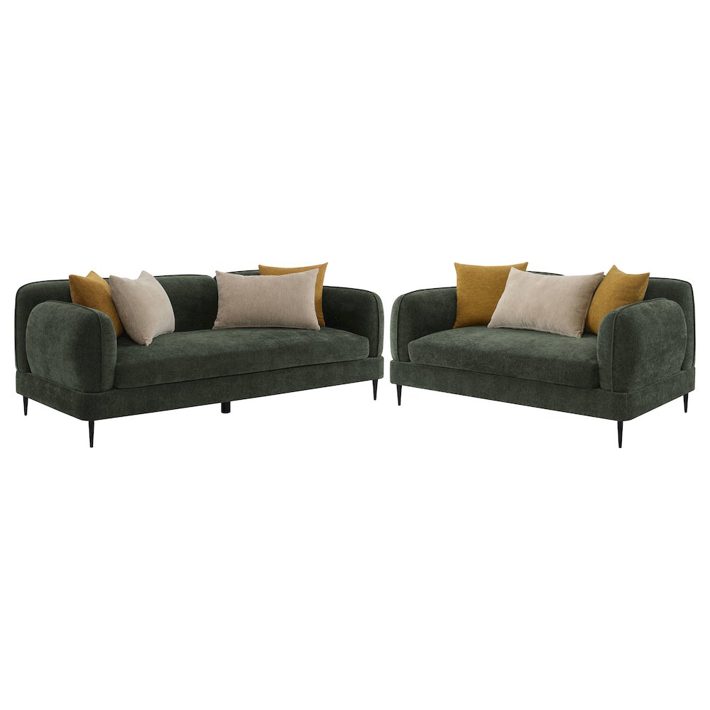 Jade 2-piece Chenille Upholstered Sofa Set Green. Picture 1