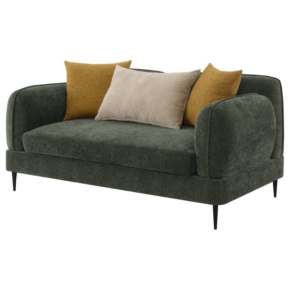 Jade Chenille Upholstered Modern Track Arm Loveseat Green. Picture 4