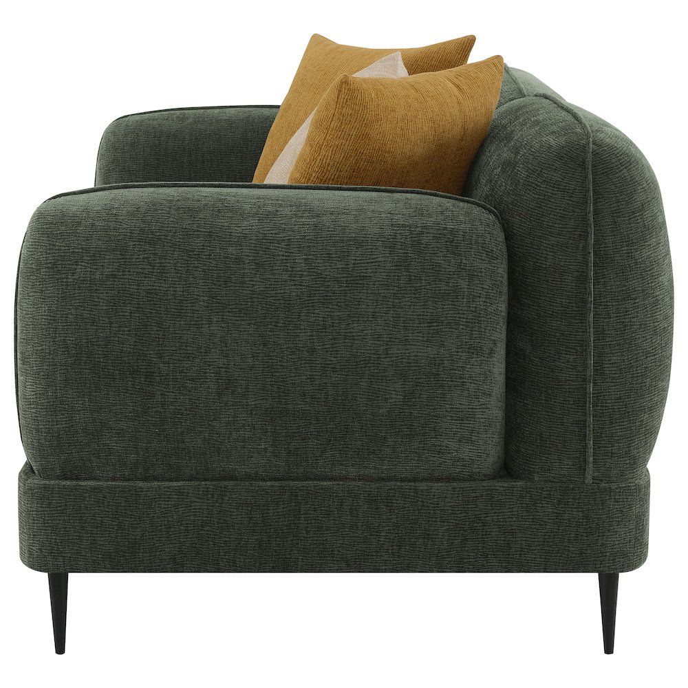 Jade Chenille Upholstered Modern Track Arm Loveseat Green. Picture 5
