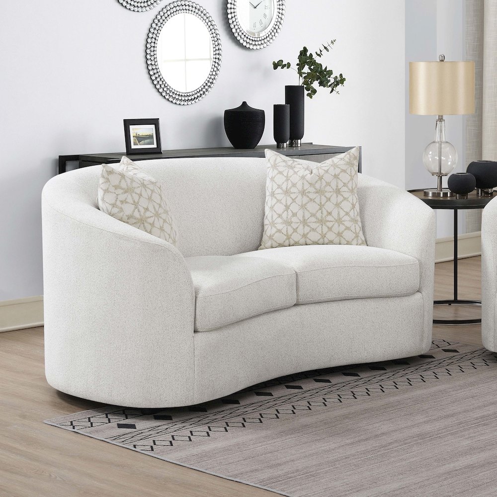 Rainn Boucle Upholstered Sloped Arm Loveseat Latte. Picture 9