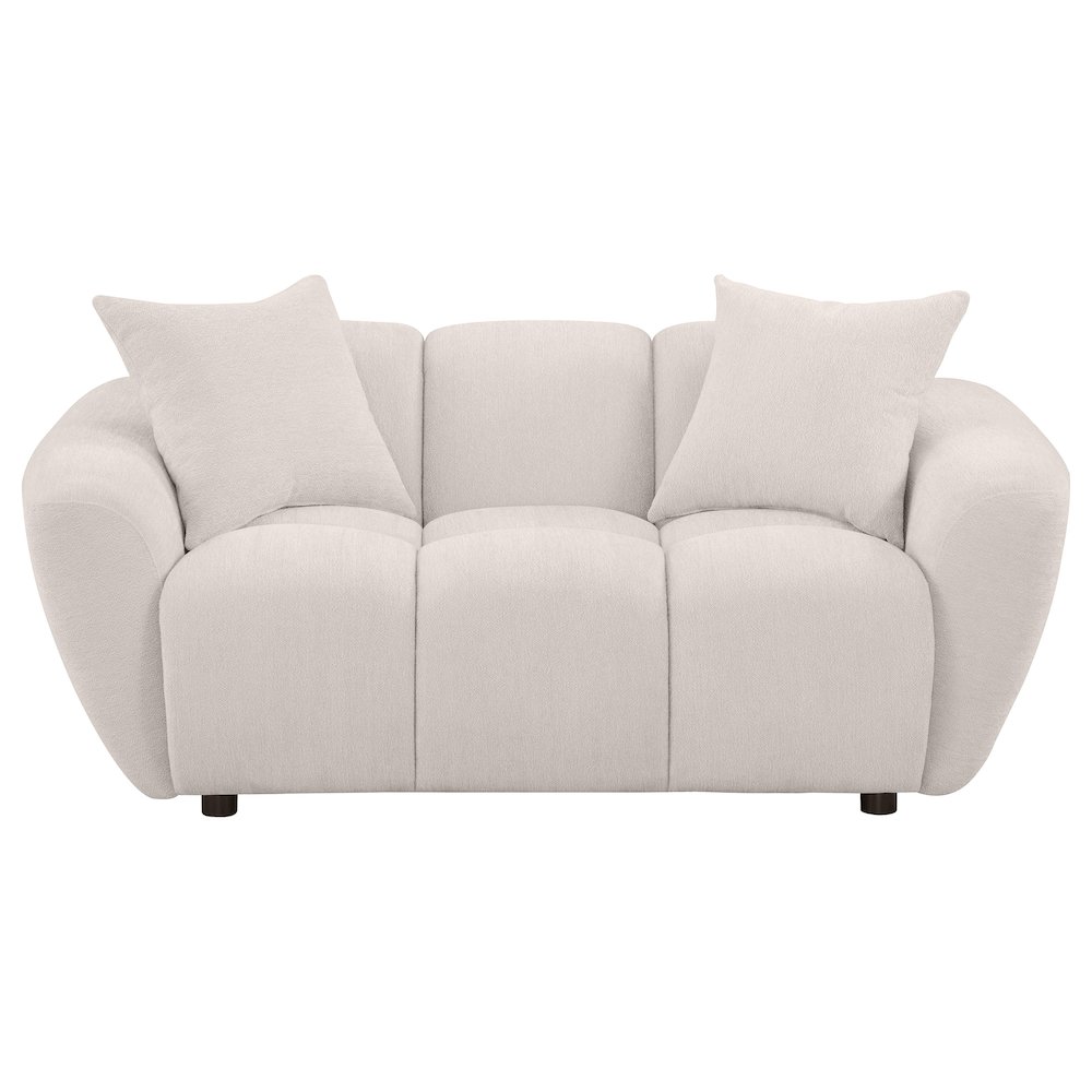 Destino Chenille Upholstered Splayed Arm Loveseat Greige. Picture 2