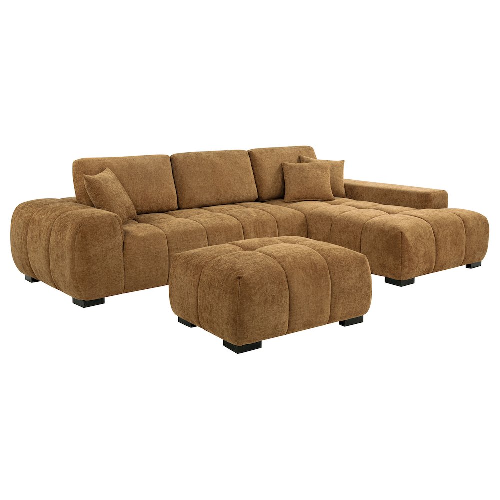 Octavia Fabric Upholstered Rectangular Ottoman Amber. Picture 4