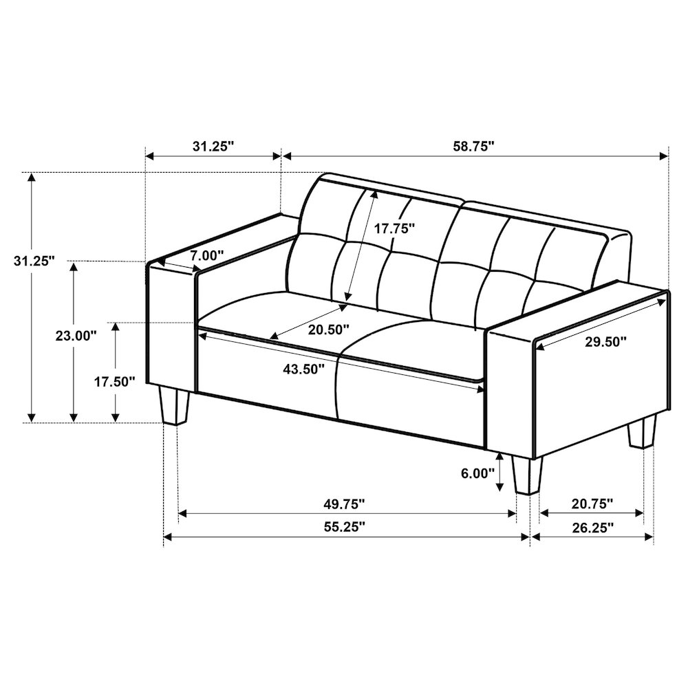 Deerhurst Upholstered Track Arm Tufted Loveseat Greige. Picture 13
