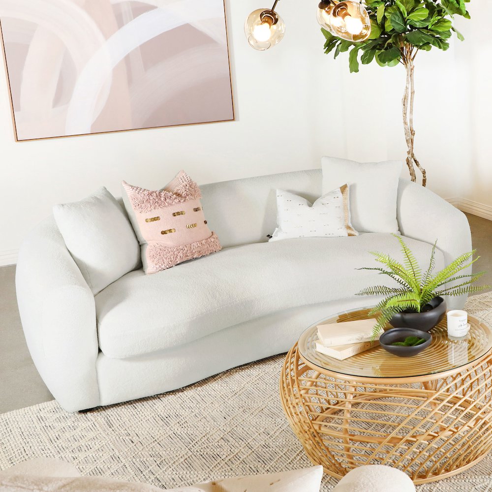 Isabella Faux Sheepskin Upholstered Sofa Natural. Picture 9