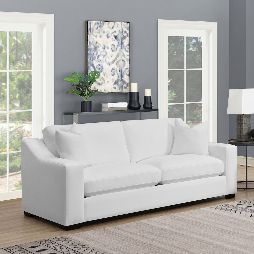 Ashlyn Upholstered Sloped Arm Sofa White. Picture 9