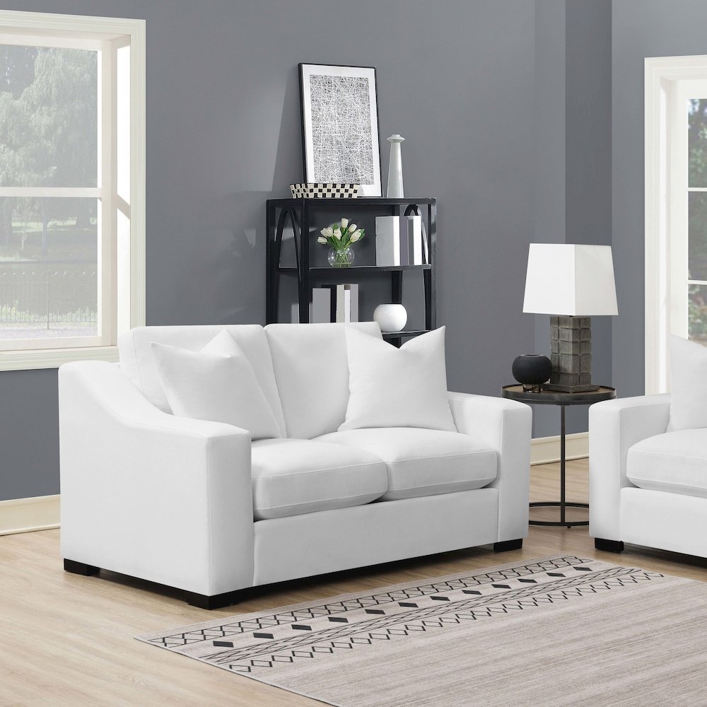 Ashlyn Upholstered Sloped Arm Loveseat White. Picture 9