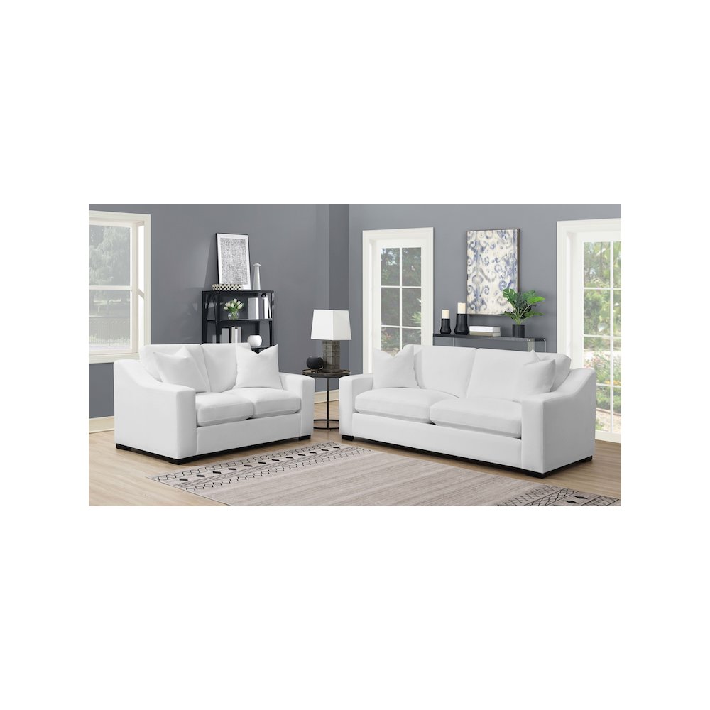 Ashlyn Upholstered Sloped Arm Loveseat White. Picture 12