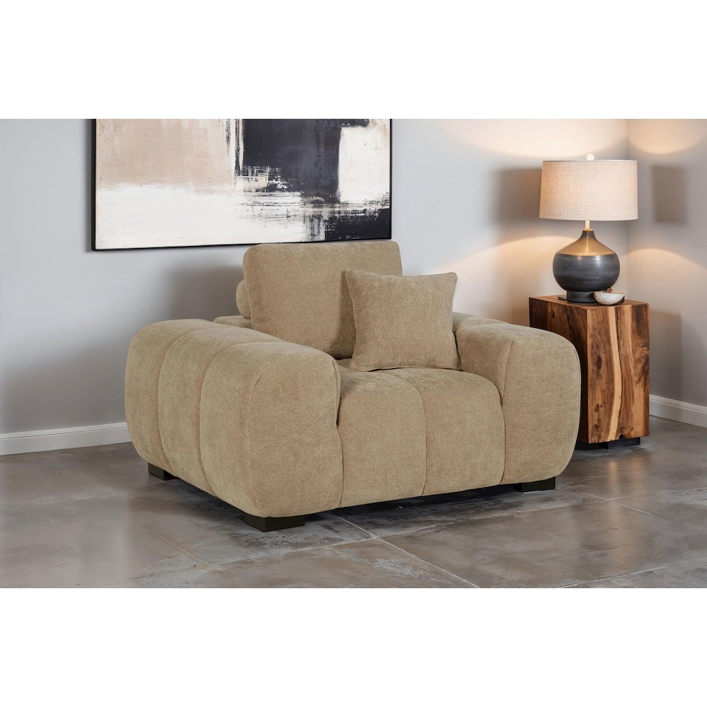 Octavia Upholstered Track Arm Accent Chair Camel. Picture 2