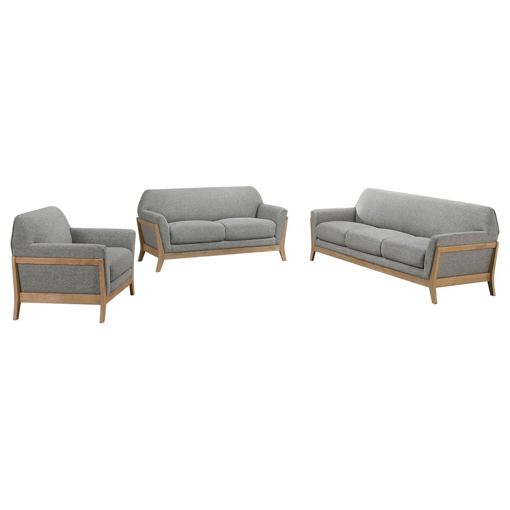 Vaughn 3-piece Fabric Upholstered Flared Arm Sofa Set Grey. Picture 2