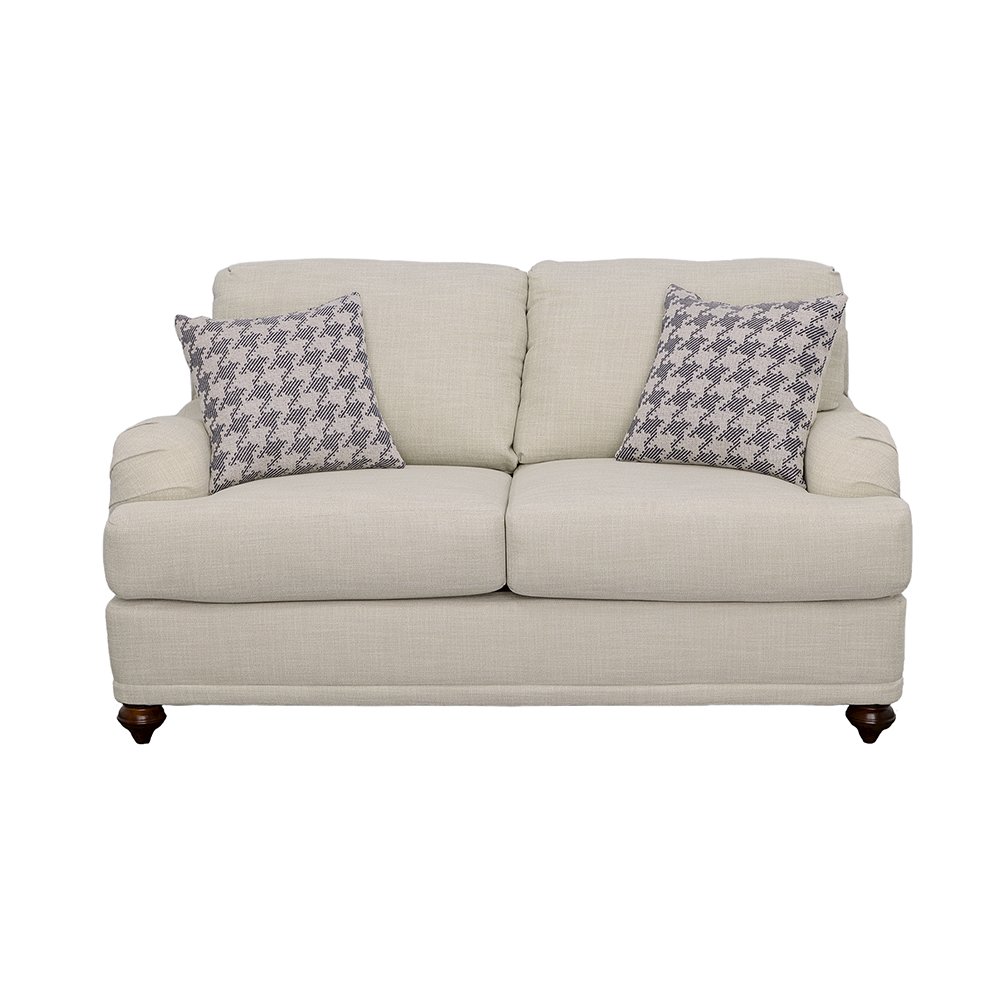 Glenn Upholstered English Arm Loveseat Light Grey and Blue. Picture 3