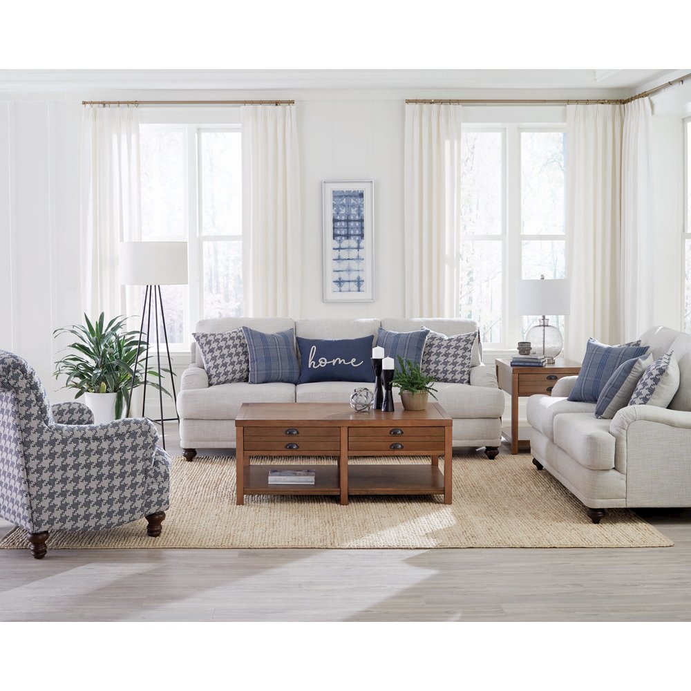 Glenn Upholstered English Arm Loveseat Light Grey and Blue. Picture 9