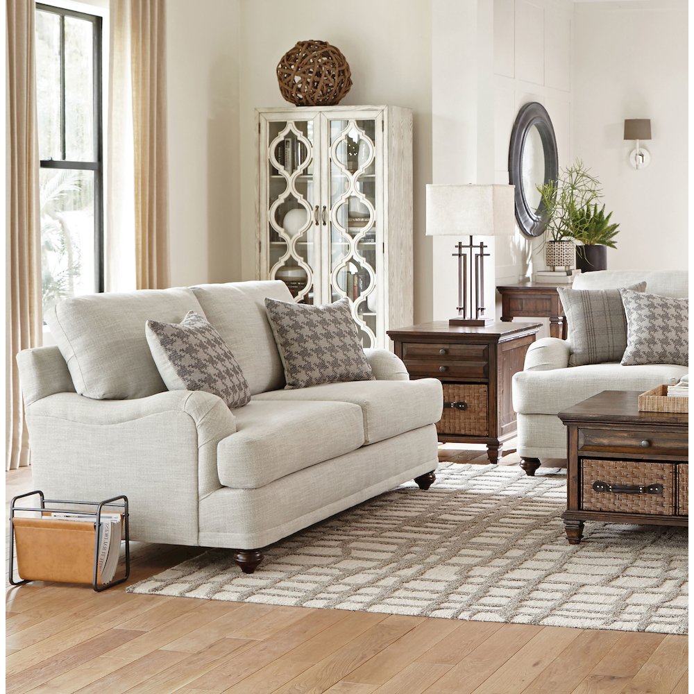Glenn Upholstered English Arm Loveseat Light Grey and Grey. Picture 1