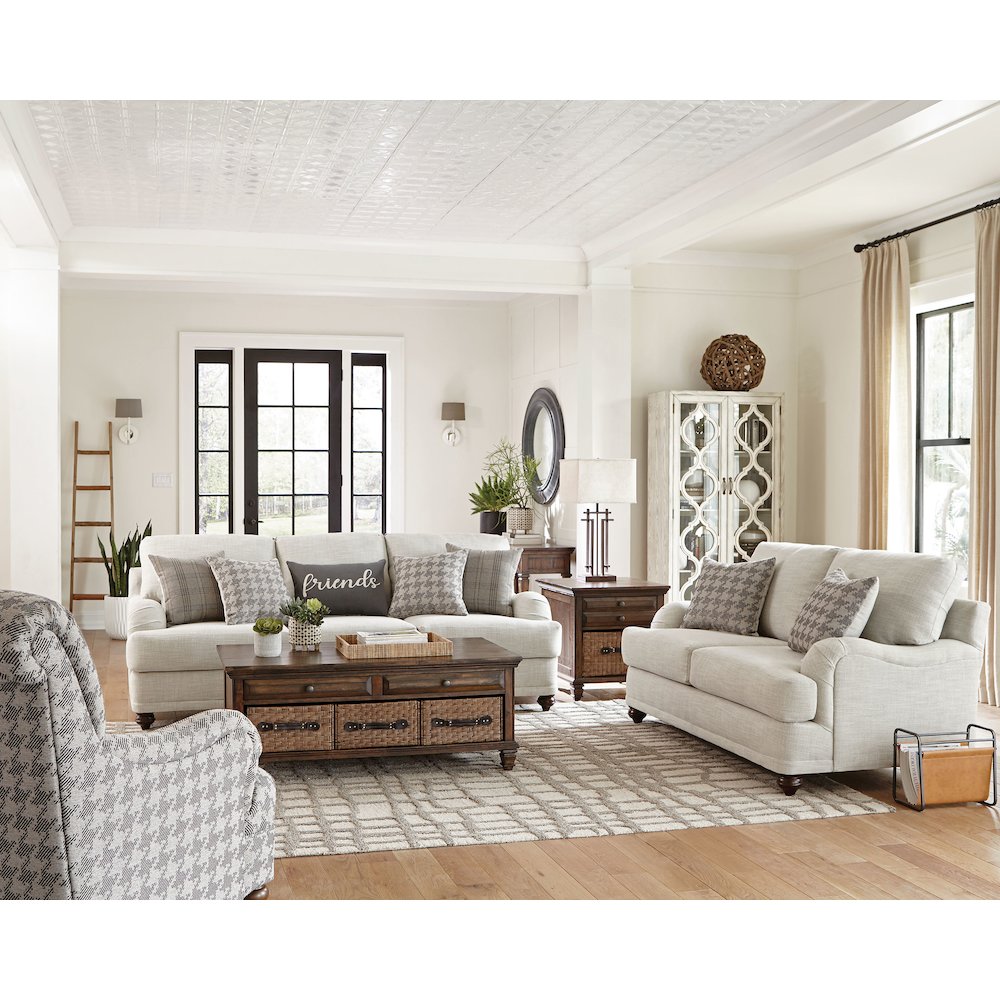 Glenn Upholstered English Arm Loveseat Light Grey and Grey. Picture 8