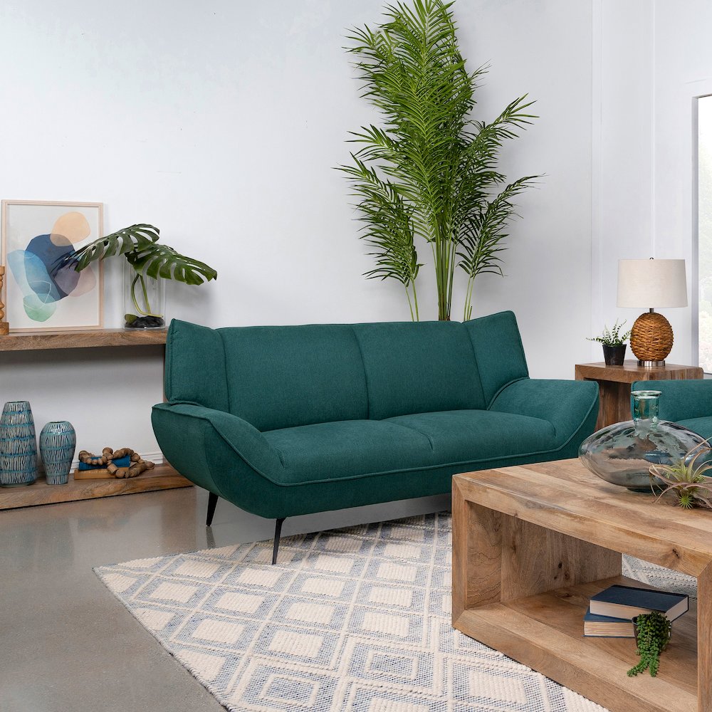 Acton Upholstered Flared Arm Loveseat Teal Blue. Picture 9