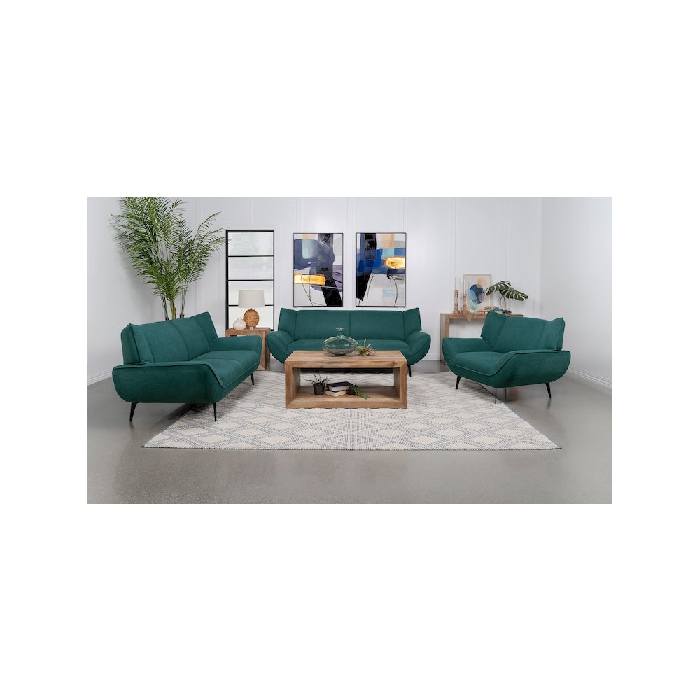 Acton Upholstered Flared Arm Loveseat Teal Blue. Picture 11