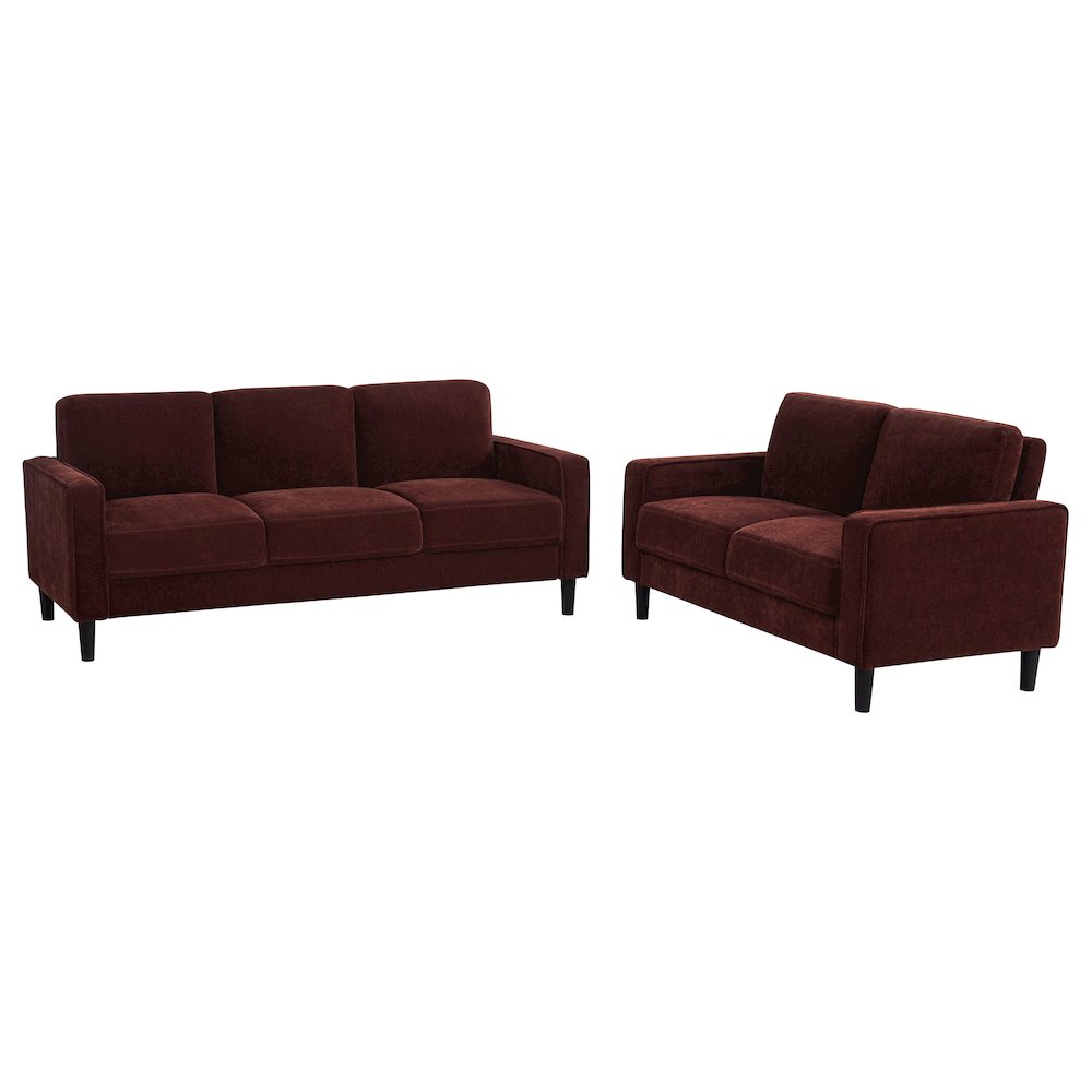 Ruth 2-piece Fabric Upholstered Track Arm Sofa Rust Red. Picture 1