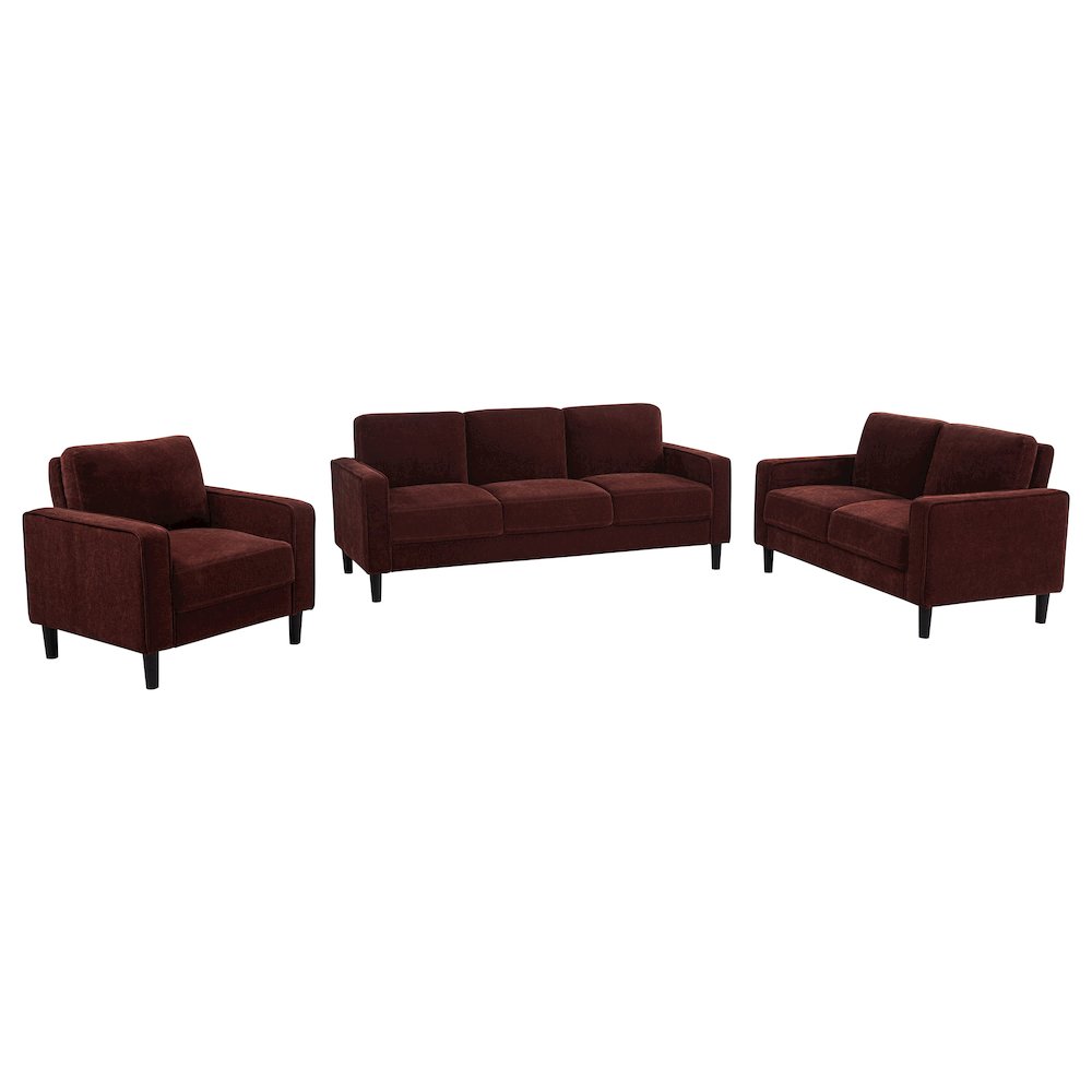 Ruth 3-piece Fabric Upholstered Track Arm Sofa Rust Red. Picture 1