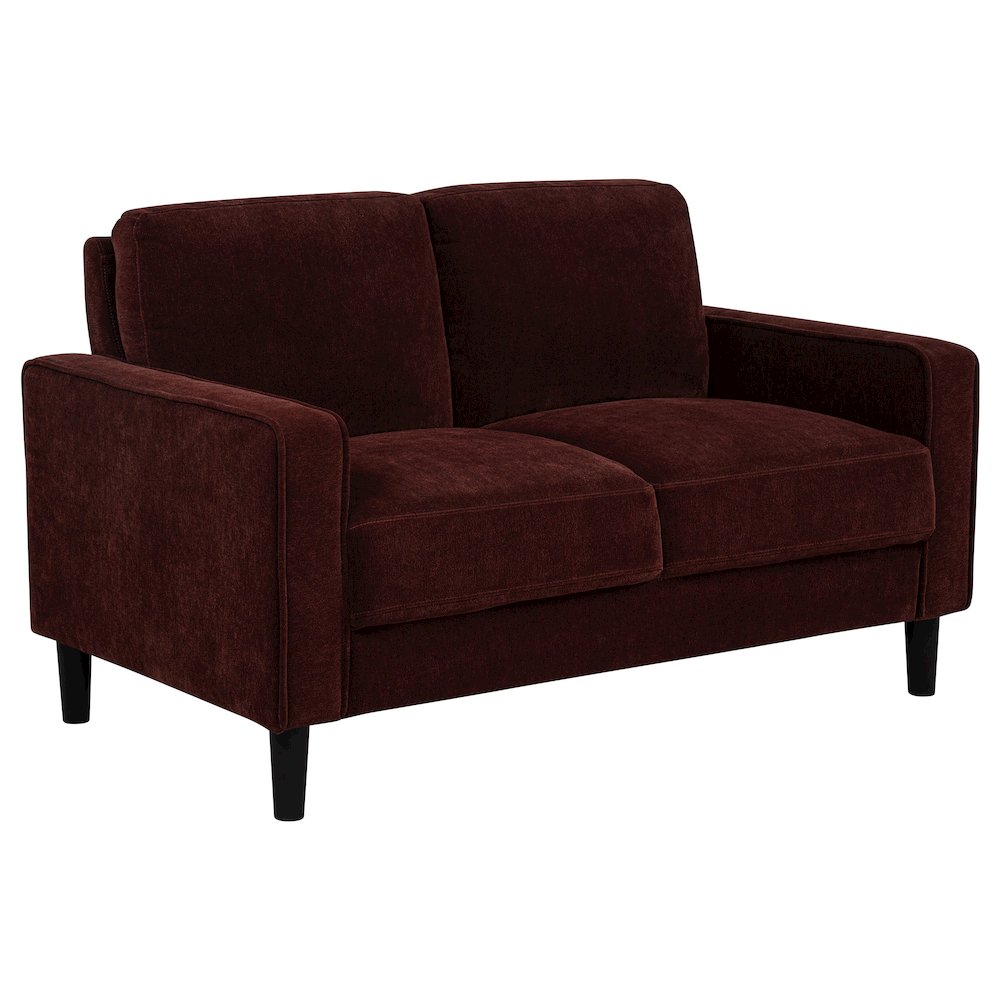 Ruth Fabric Upholstered Track Arm Loveseat Rust Red. Picture 1
