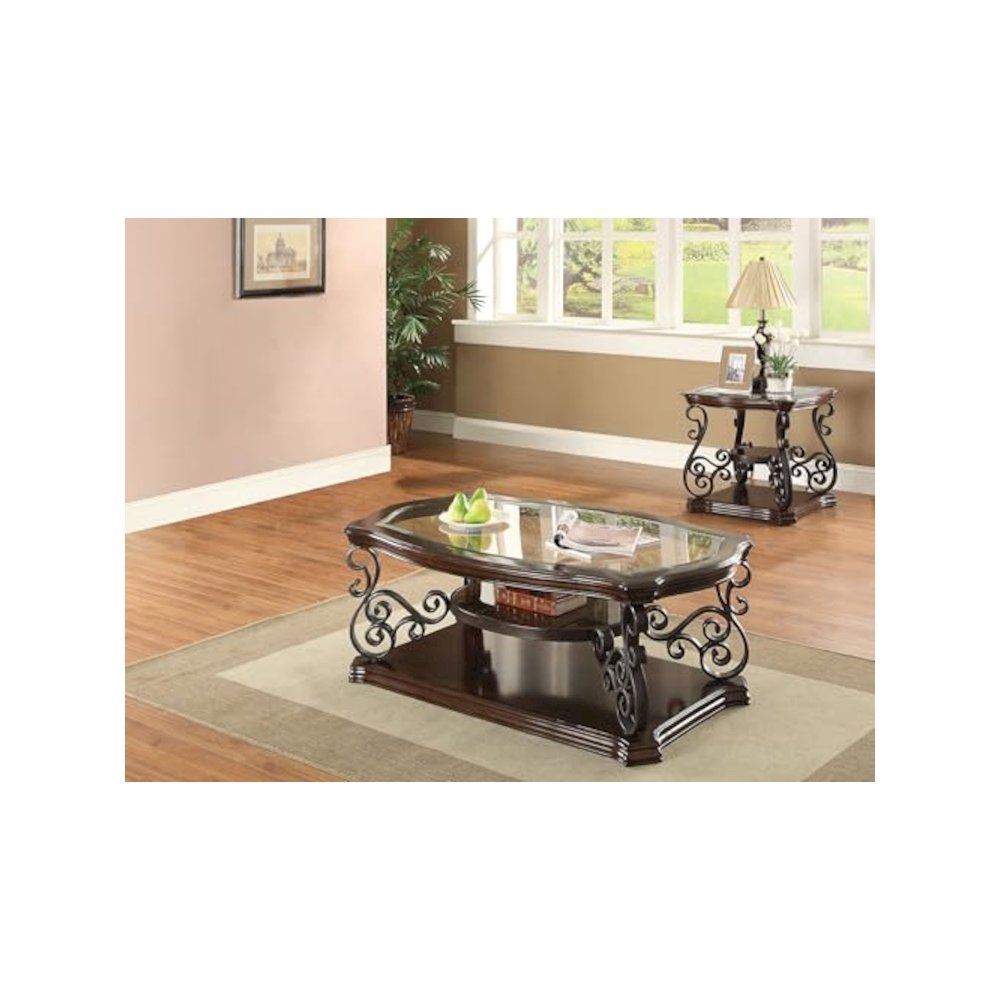 Laney 2-piece Glass Top Coffee and End Table Set Dark Merlot. Picture 2