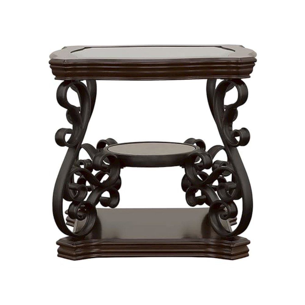 Laney 2-piece Glass Top Coffee and End Table Set Dark Merlot. Picture 4