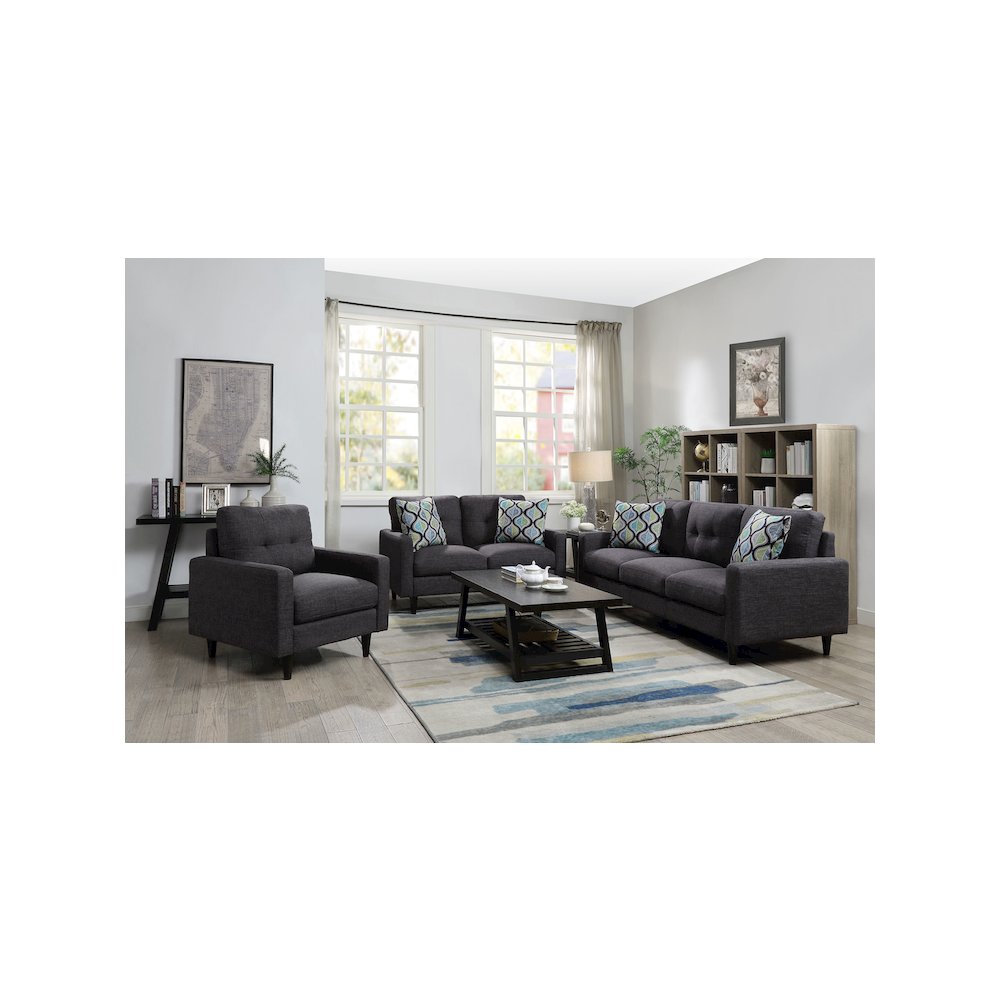 Watsonville Upholstered Track Arm Tufted Loveseat Grey. Picture 9