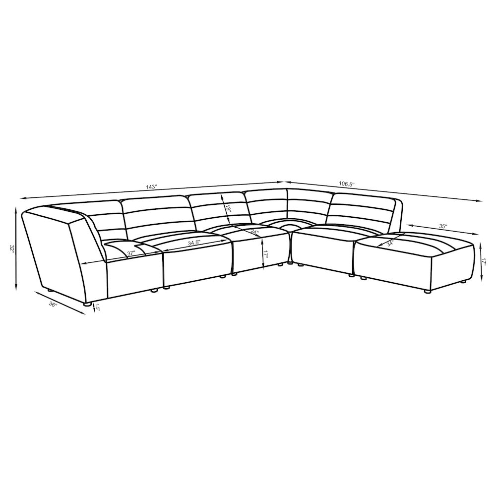 Sunny 6-piece Upholstered Modular Sectional Sofa Charcoal. Picture 14