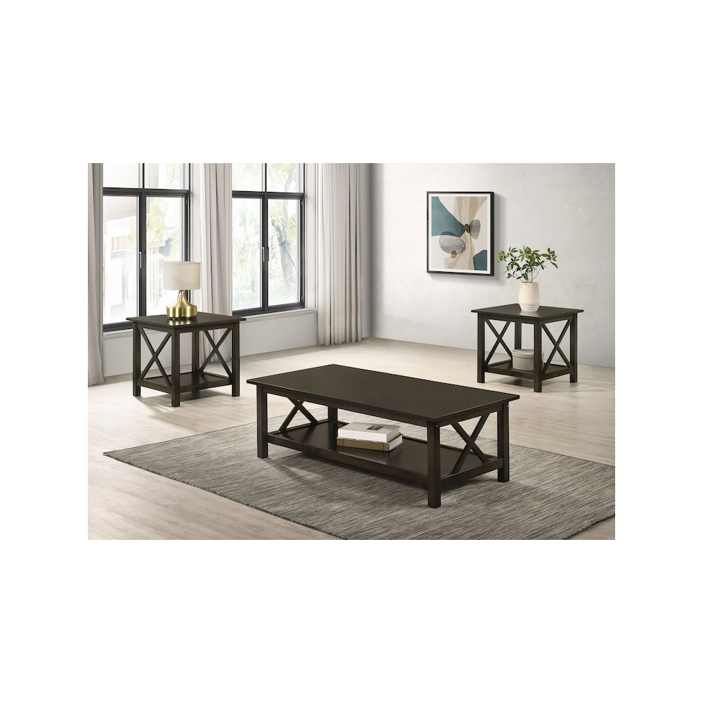Rachelle 3-piece Rectangular Coffee Table Set Deep Merlot. Picture 10