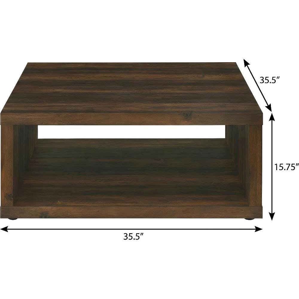 Dark Pine 2-Piece Coffee and End Table Set with Square Shape and Plastic Glide. Picture 4