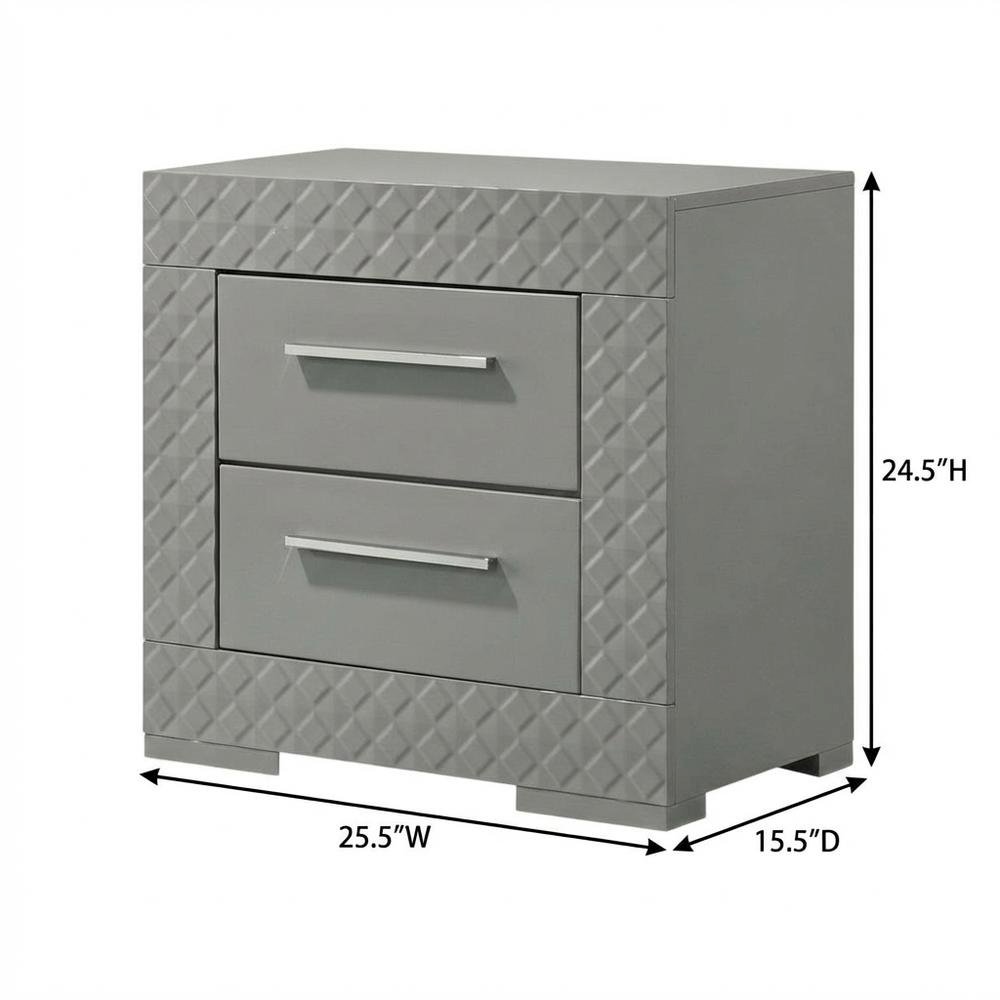 Grey High Gloss Nightstand with Modern Design Bedside Table. Picture 6