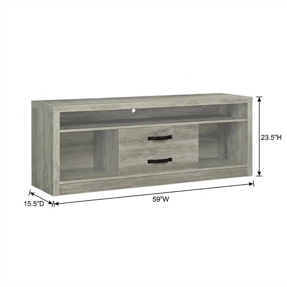 Engineered wood TV stand, two drawers in grey driftwood finish, transitional. Picture 7