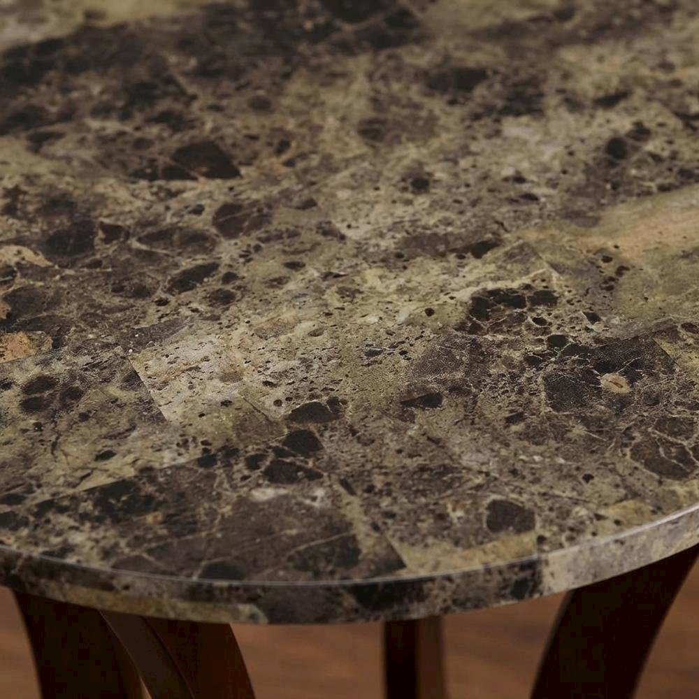 Brown Pedestal 18 Inch Side Table - Faux Marble End Table for Living Room Accent. Picture 6