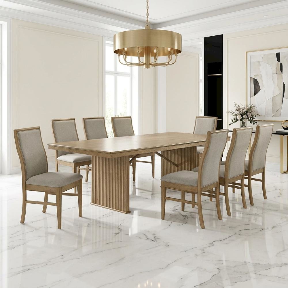 Distressed Light Brown Dining Set with 9 Pieces and Sturdy Construction. Picture 3